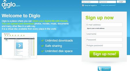 Sube archivos a internet de forma gratuita con Diglo
